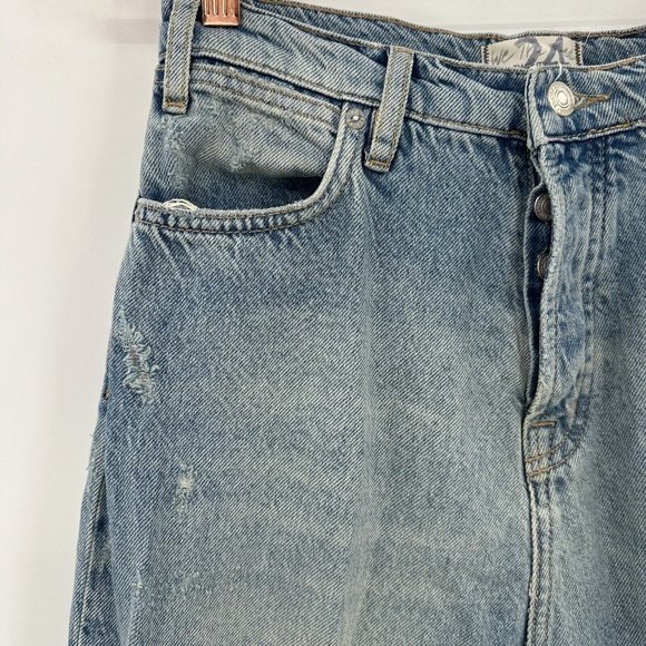 Free People‎ Blue Denim Distressed Ripped Boyfriend Straight Jeans Size 24 - Picture 8 of 12